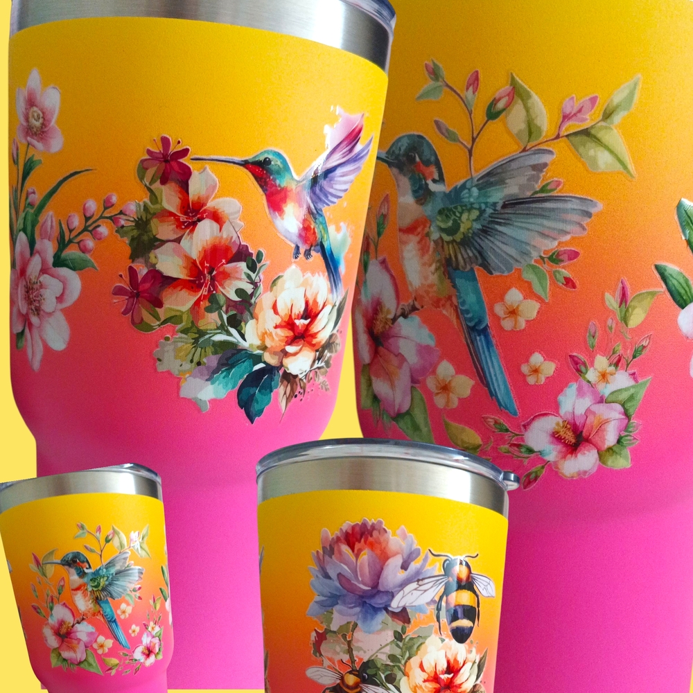 Floral Hummingbird Tumbler - Yellow and Pink